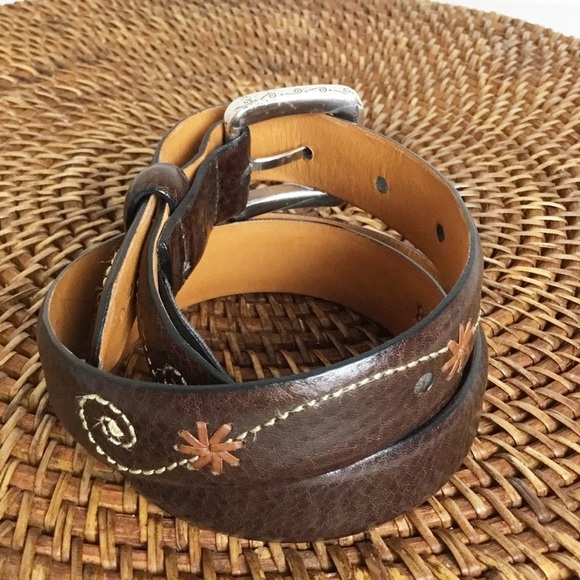 Vintage Brighton Brown With Flowers Embroidery Leather Belt Size M 30